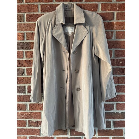 Vintage Petite Sophisticate Taupe Trench Coat P - Picture 1 of 10
